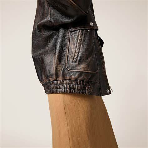 miu miu leather bomber|Coffee Nappa Leather Bomber Jacket .